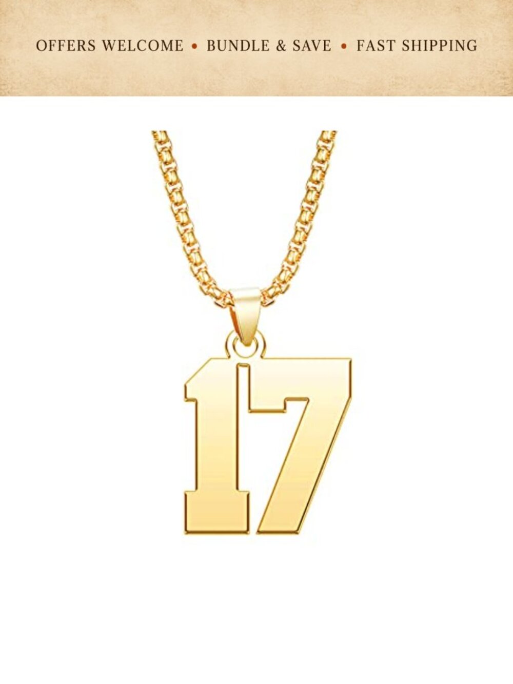Stainless Steel Number Pendant Necklace 3mm Wheat Chain Sports Jewelry